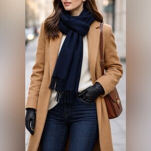 Vintage Navy Lambswool Scarf Made in Scotland Classic Fringe Wool Winter Wrap